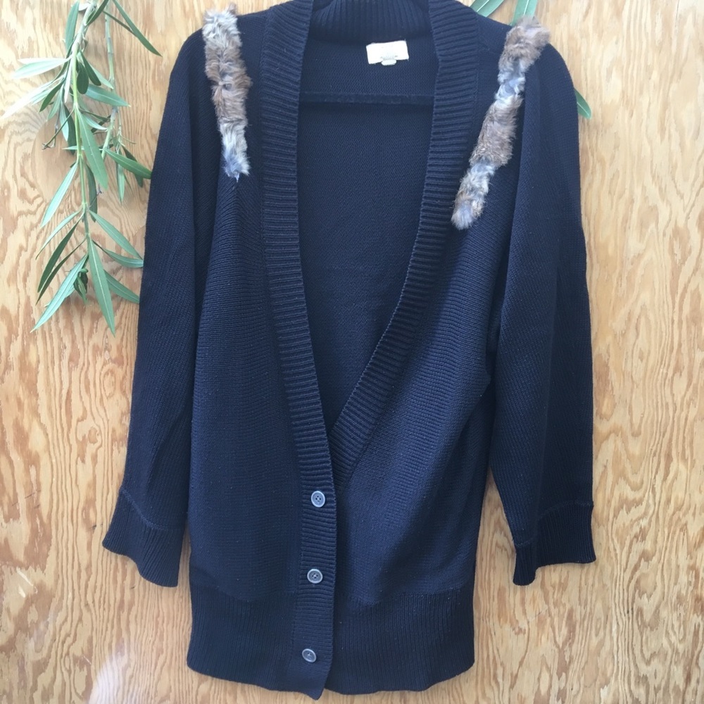 Urban Outfitters Black Sweater Fur Trim Cardigan